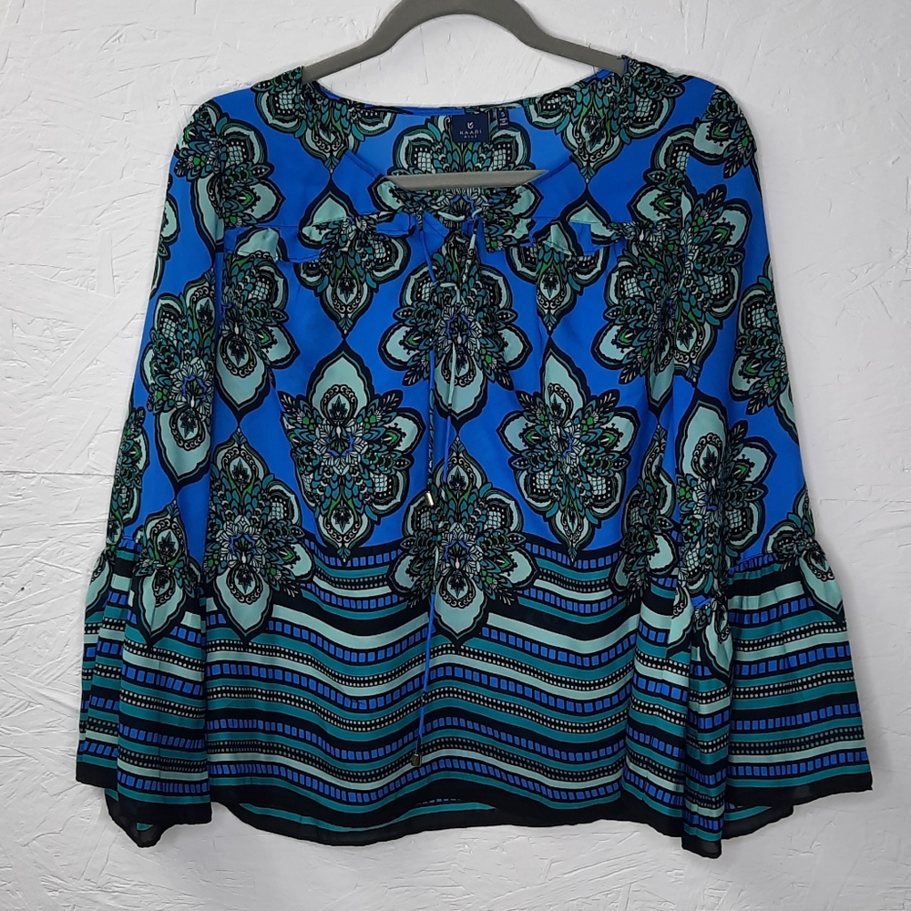 Kaari Blue Paisley Blouse Size Small